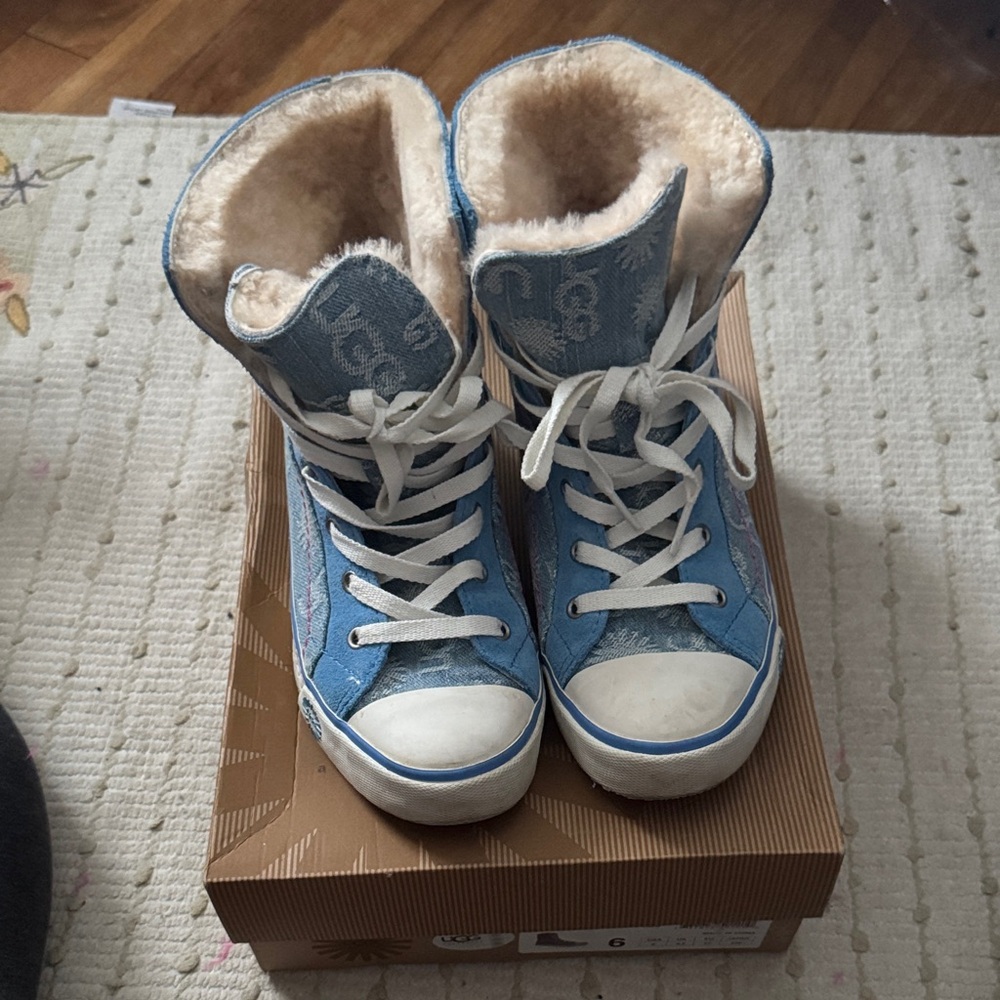 UGG Stellah Denim Shearling Sneakers – Blue – Women’s 6